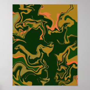 Earthy Abstract Art in Green & Golden Brown Poster