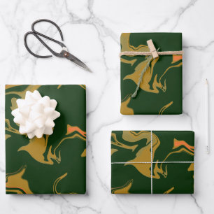 Earthy Abstract Art in Green & Golden Brown Wrapping Paper Sheet