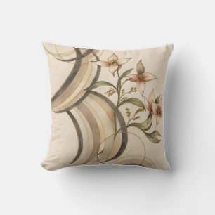 Earthy Abstract Floral & Calligraphy Lines Art Pri Cushion
