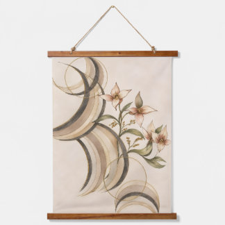 Earthy Abstract Floral & Calligraphy Lines Art Pri Hanging Tapestry