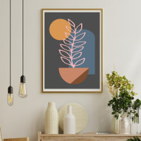Earthy Abstract Geometric Botanical Art in Grey