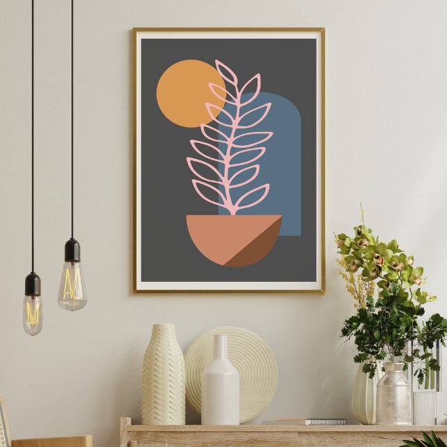 Earthy Abstract Geometric Botanical Art in Grey Poster (Creator Uploaded)
