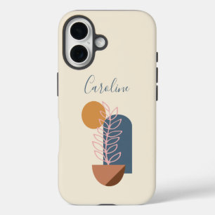Earthy Abstract Geometric Botanical Personalised iPhone 16 Case