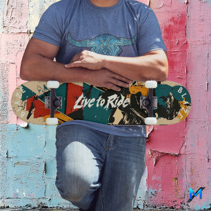Earthy Abstract Graffiti - Live to Ride Motto Skateboard