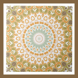 Earthy Amber and Moss Mandala Design Ceramic Tile