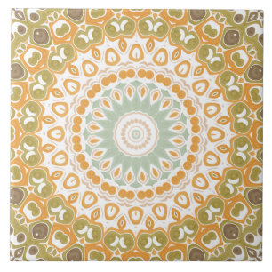 Earthy Amber and Moss Mandala Design Ceramic Tile