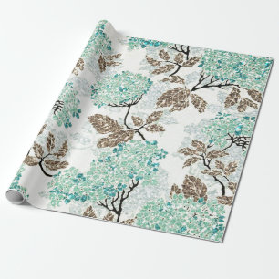 Earthy Aqua Glittery Floral Wrapping Paper