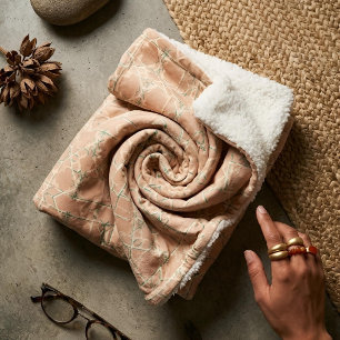 Earthy Arabesque Terracotta & Sage Sherpa Blanket