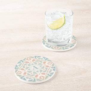 Earthy Arabesque Watercolor Mosaic Custom Letter Coaster