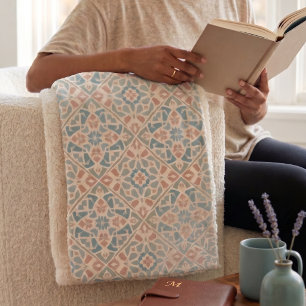 Earthy Arabesque Watercolor Mosaic Tile Sherpa Blanket