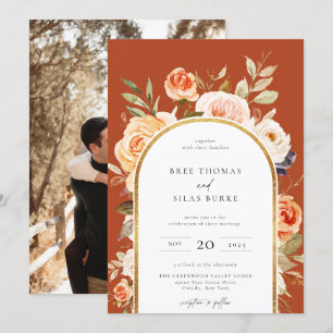 Earthy Autumn Botanical Floral Arch Frame Wedding Invitation