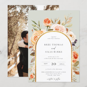 Earthy Autumn Botanical Floral Arch Frame Wedding Invitation
