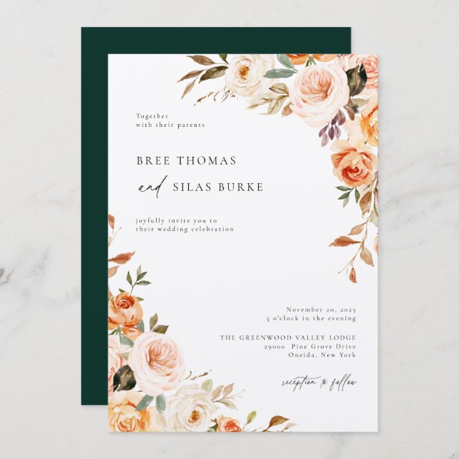 Earthy Autumn Botanical Floral Wedding Invitation (Front/Back)
