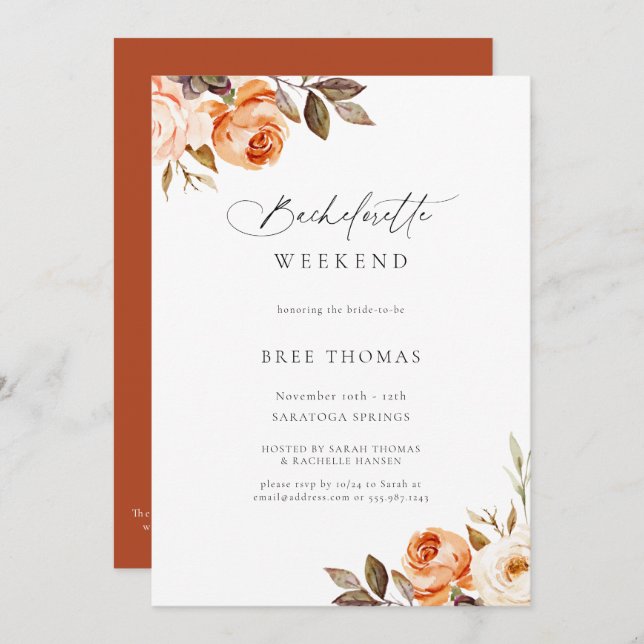 Earthy Autumn Floral Bachelorette Weekend Invitati Invitation (Front/Back)