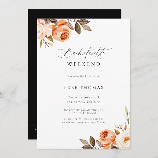 Earthy Autumn Floral Bachelorette Weekend Invitation (Front/Back)