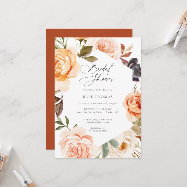 Earthy Autumn Floral Bridal Shower Invitation (Front/Back In Situ)