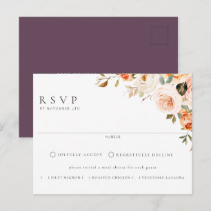 Earthy Autumn Floral Meal Choice Wedding RSVP Postcard