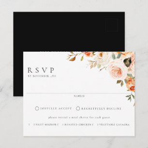 Earthy Autumn Floral Meal Choice Wedding RSVP Postcard