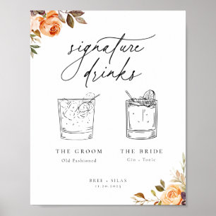 Earthy Autumn Floral Minimalist Signature Drinks Poster