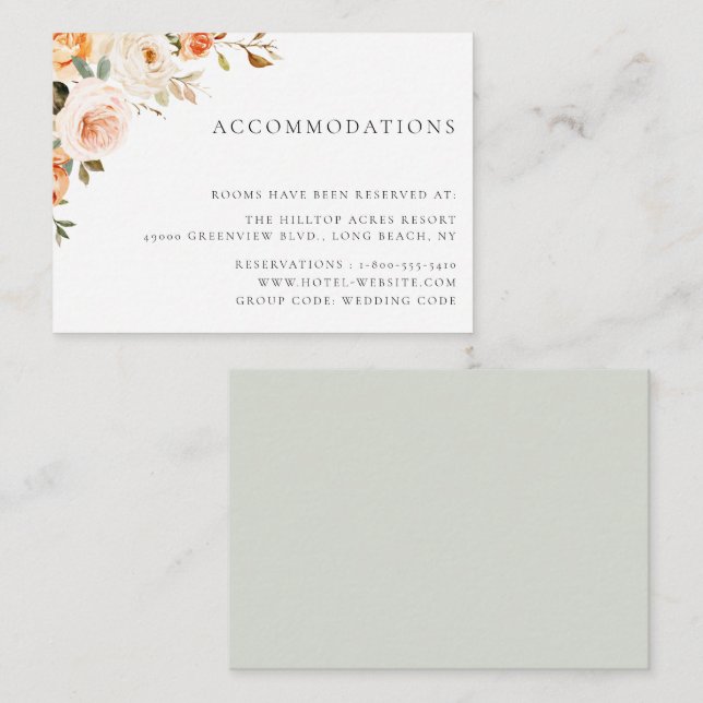 Earthy Autumn Floral Wedding Accommodations Enclosure Card (Front/Back)