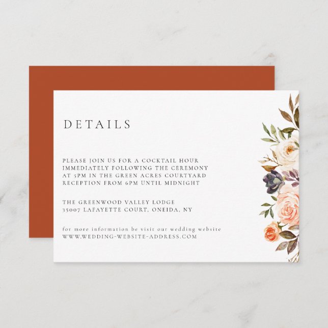 Earthy Autumn Floral Wedding Details Card (Front/Back)