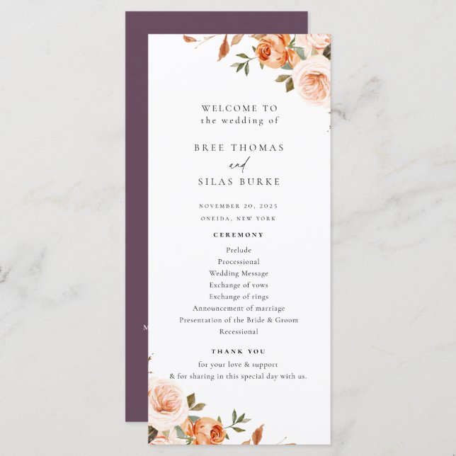 Earthy Autumn Floral Wedding Program (Front/Back)
