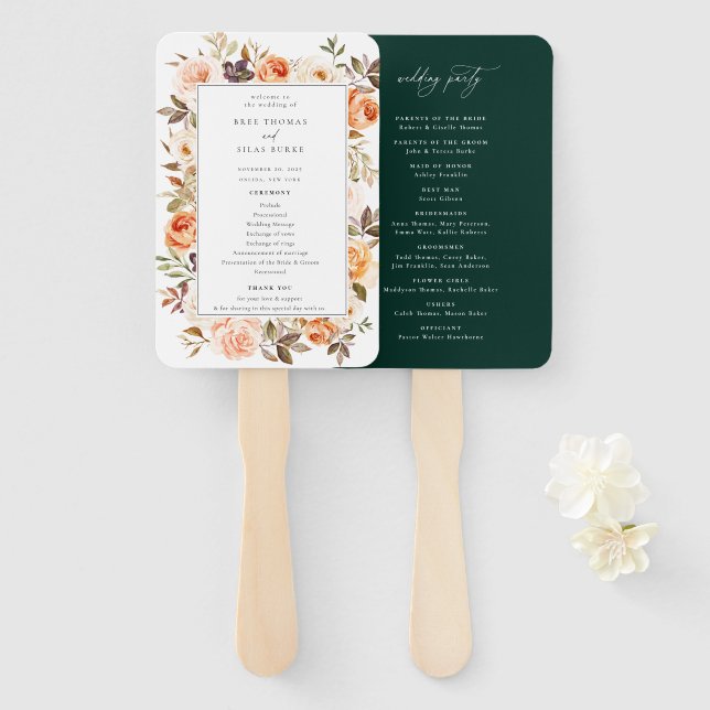 Earthy Autumn Floral Wedding Program Hand Fan (Front and Back)