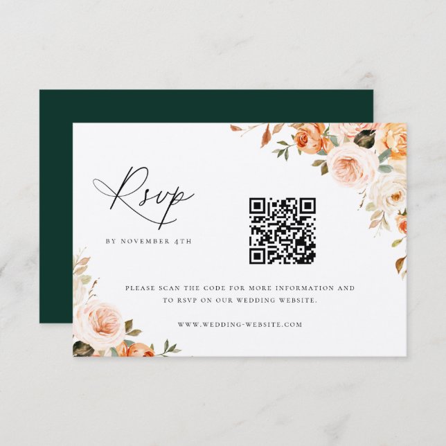Earthy Autumn Floral Wedding QR Code RSVP Card (Front/Back)