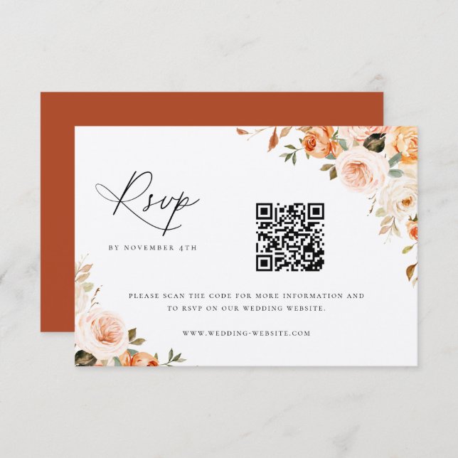 Earthy Autumn Floral Wedding QR Code RSVP Card (Front/Back)