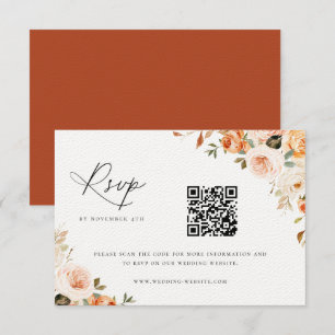 Earthy Autumn Floral Wedding QR Code RSVP Card