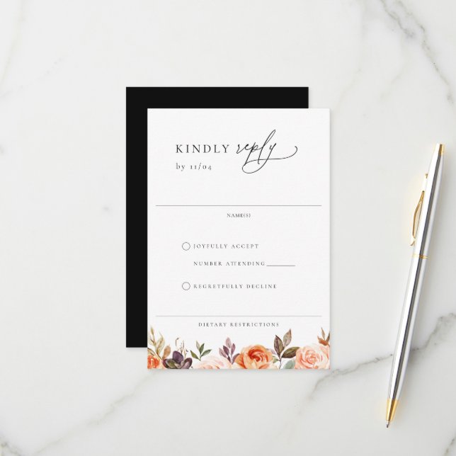 Earthy Autumn Floral Wedding RSVP Card (Front/Back In Situ)