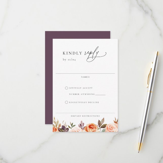 Earthy Autumn Floral Wedding RSVP Card (Front/Back In Situ)