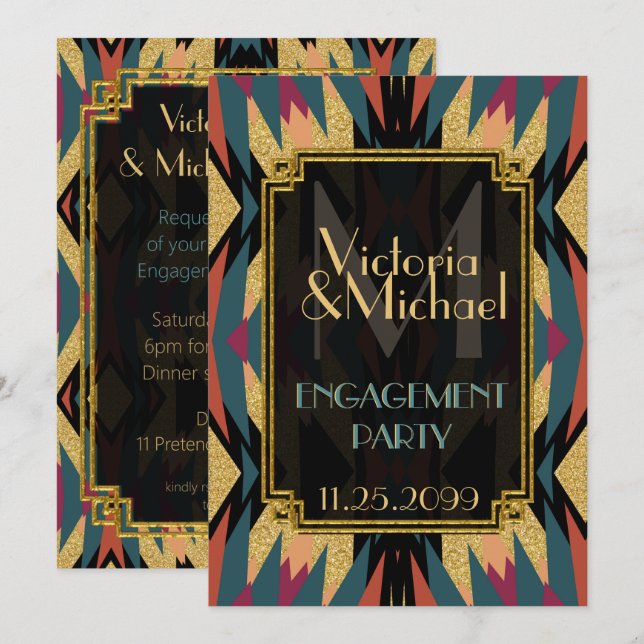 Earthy Aztec Modern Art Deco Engagement Party Invitation (Front/Back)