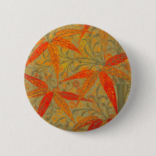 Earthy Bamboo Art Vintage Print Orange 6 Cm Round Badge