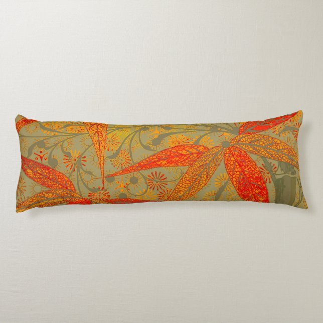 Earthy Bamboo Art Vintage Print Orange  Body Cushion (Back)