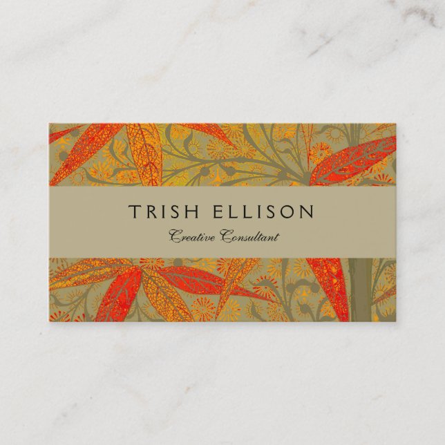 Earthy Bamboo Art Vintage Print Orange  Business Card (Front)