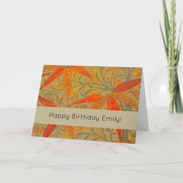 Earthy Bamboo Art Vintage Print Orange  Card (Front)