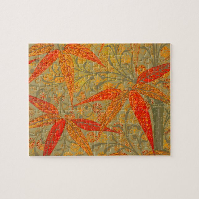 Earthy Bamboo Art Vintage Print Orange  Jigsaw Puzzle (Horizontal)