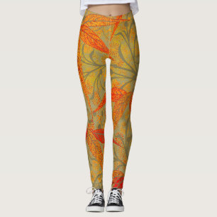 Earthy Bamboo Art Vintage Print Orange  Leggings
