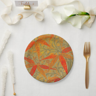 Earthy Bamboo Art Vintage Print Orange Paper Plate