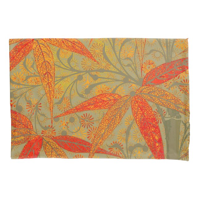 Earthy Bamboo Art Vintage Print Orange  Pillowcase (Front)