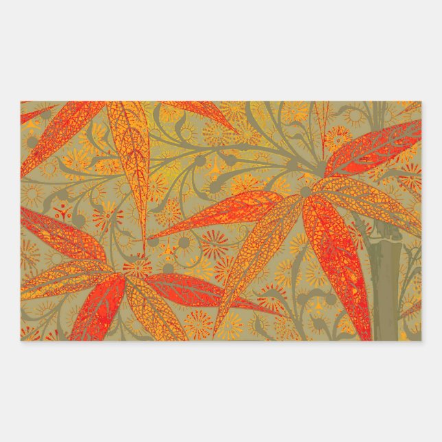 Earthy Bamboo Art Vintage Print Orange  Rectangular Sticker (Front)