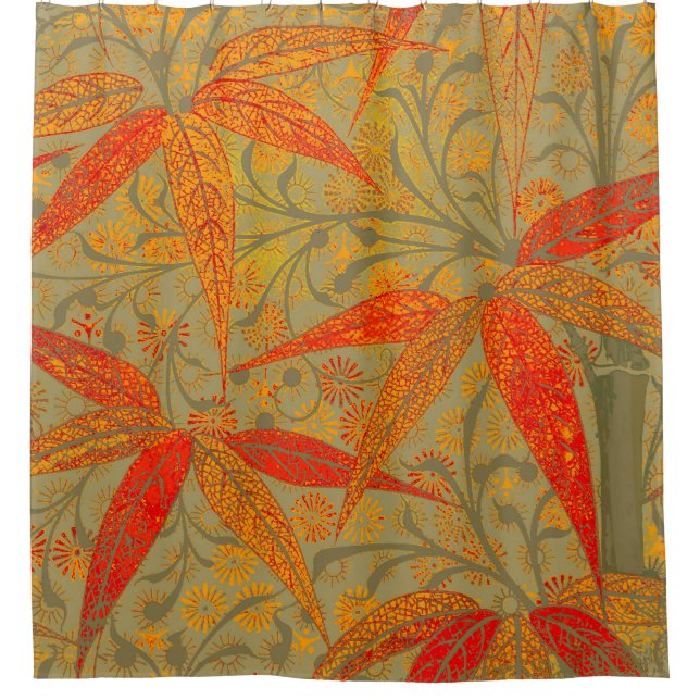 Earthy Bamboo Art Vintage Print Orange  Shower Curtain (Front)