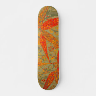 Earthy Bamboo Art Vintage Print Orange  Skateboard
