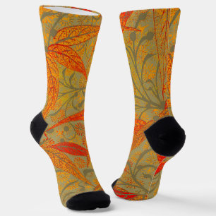 Earthy Bamboo Art Vintage Print Orange  Socks