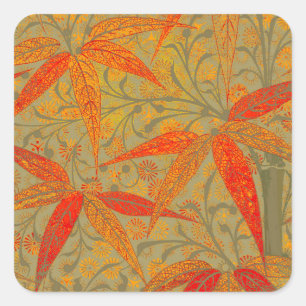 Earthy Bamboo Art Vintage Print Orange  Square Sticker