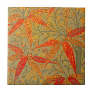 Earthy Bamboo Art Vintage Print Orange  Tile