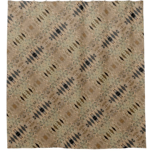 Earthy beige black design shower curtain (Front)