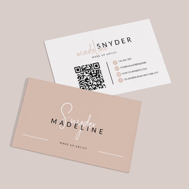 Earthy Beige Calligraphy Typography QR code Business Card (Creator Uploaded)