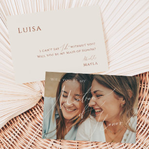 Earthy Beige Faded Photo Matron of Honour Card